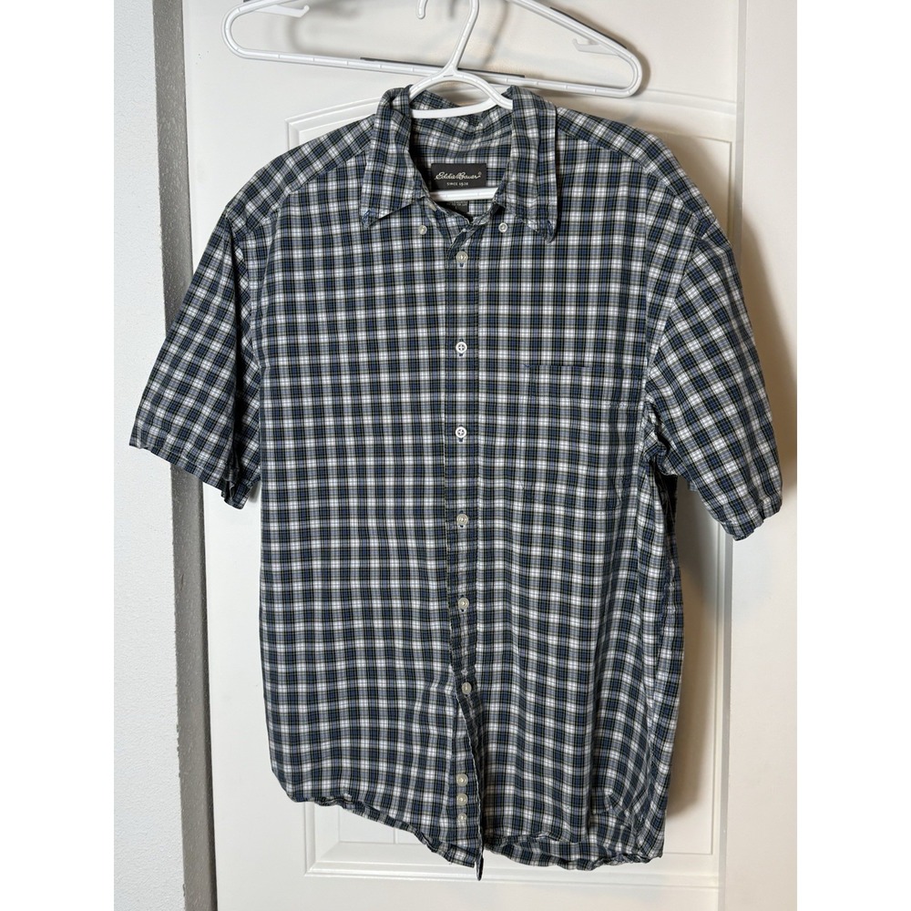 Eddie Bauer Mens‎ Plaid Short Sleeve Button Up Shirt Blue Plaid Size L
